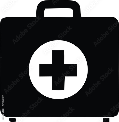 Medical first aid kit symbol with cross icon represents emergency medical supplies and healthcare assistance essential for safety preparedness
