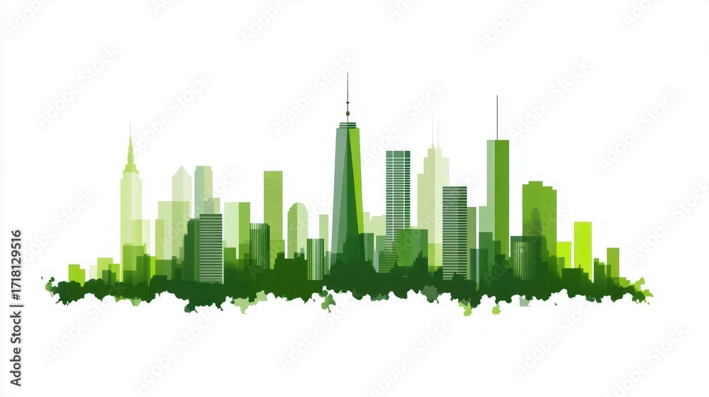 Fototapeta premium Green city skyline illustration