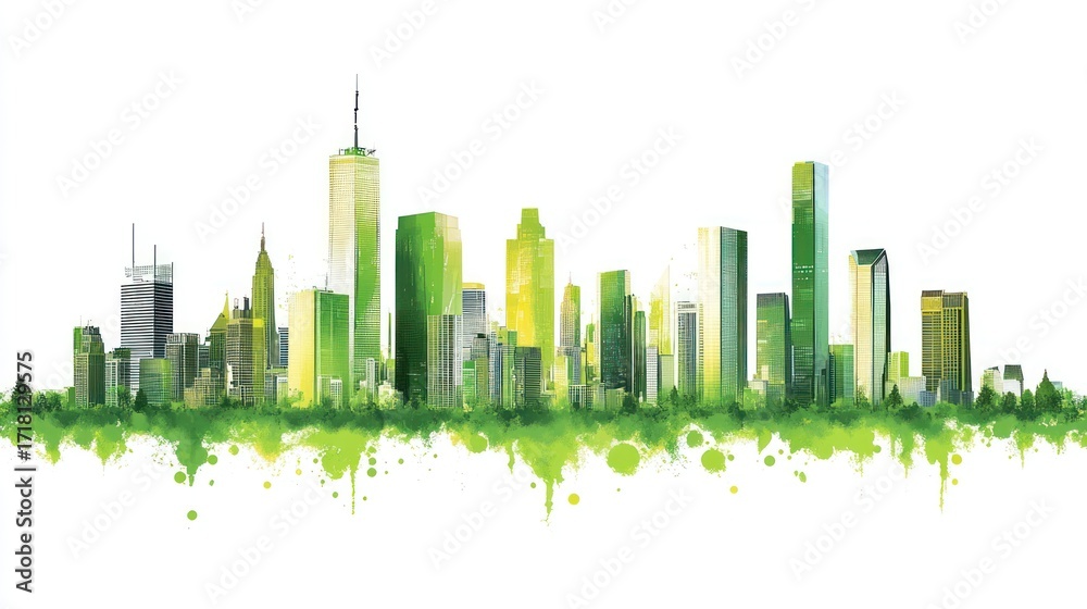 Fototapeta premium Green city skyline illustration