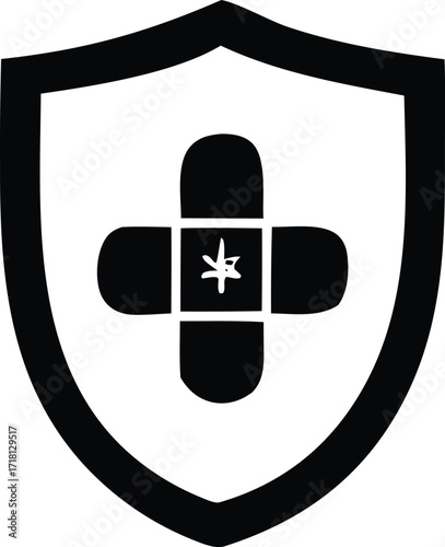 Symbol of health protection and safetyshield icon with medical cross and star emblem for security and wellness concepts