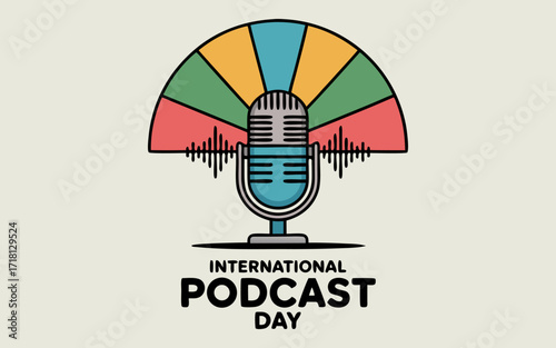 Retro Podcast Microphone Design: Colorful, Modern, International Podcast Day Graphic