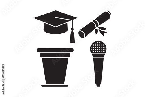 Graduation ceremony symbols and podium microphone