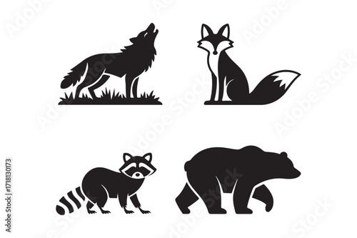 Silhouettes of north american forest animals in nature