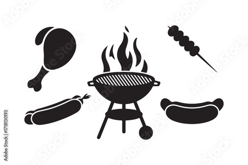 Barbecue grill with assorted meats and hot dogs