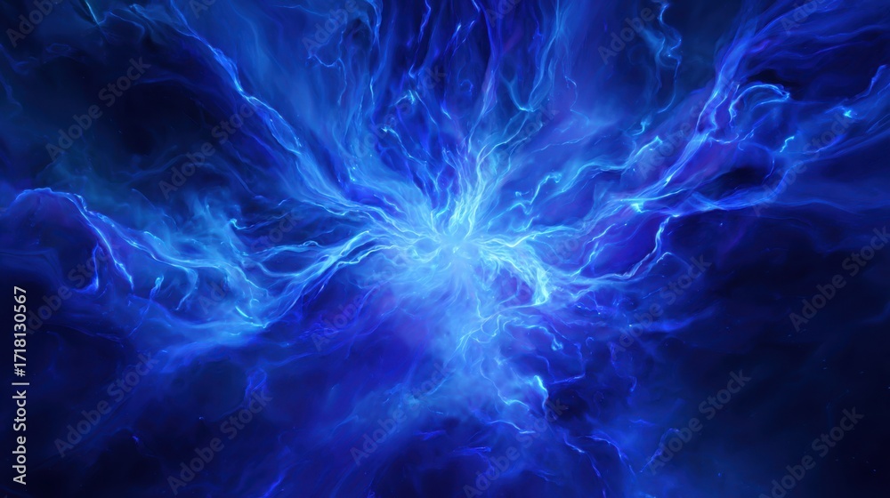 Obraz premium Vibrant blue nebula with swirling cosmic energy and ethereal light patterns