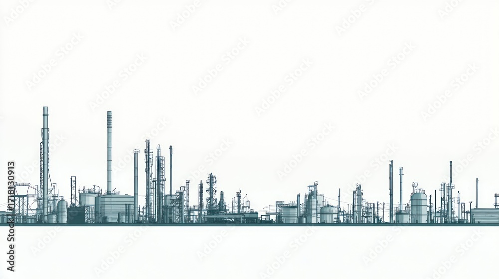 Fototapeta premium Industrial plant line drawing