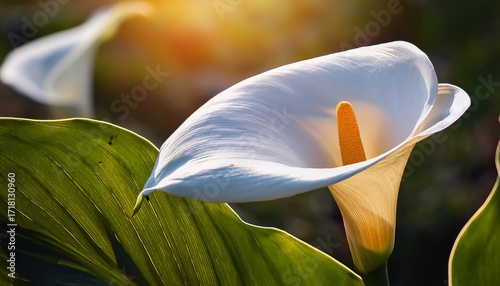 Close Up Of White Arum Lily Flower In The Spring Sunshine
