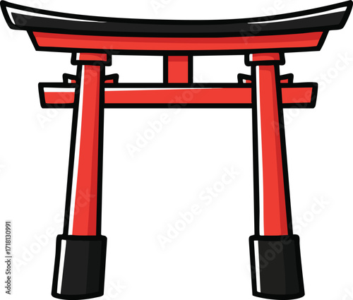 Red Torii Gate Japanese Shrine Symbol on White Background