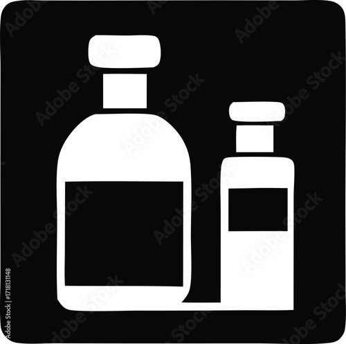 Clean white bottles icon symbolizing health care medicine pharmaceutical liquid dispensing bottles container