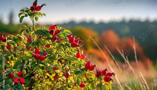 Rosehip On The Rosa Canina Bush In Early Autumn Ready For Harvest Lots Of Red Healthy Berries Foraging For Wild Food