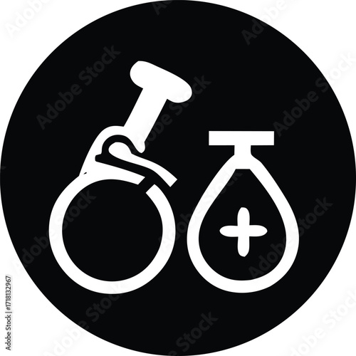 Iconographic representation of a medical syringe and blood bag symbol for healthcare and donation campaigns