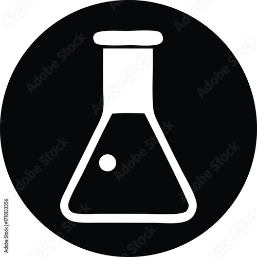 Simple and clear icon representing a laboratory flask or beaker with a small bubble inside a dark circle ideal for scientific or educational contexts
