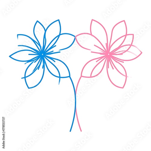 Two stylized flowers in outlined color