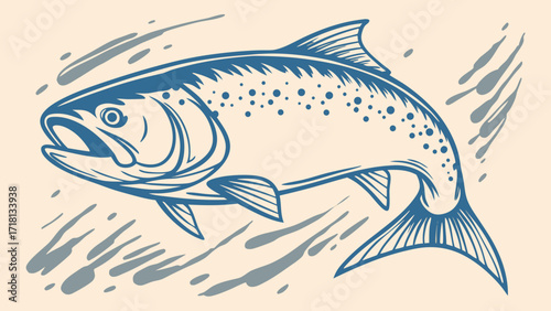 Artistic Hand-Painted Fish in Orange and Blue Natural Tones on Textured  Vector 