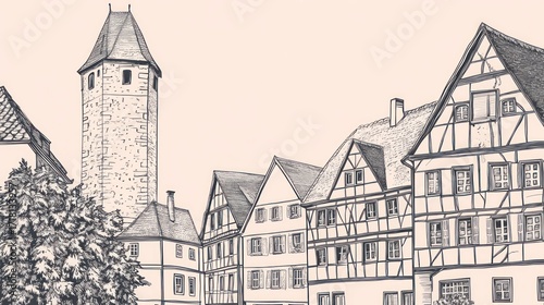 Fototapeta Naklejka Na Ścianę i Meble -  European town sketch