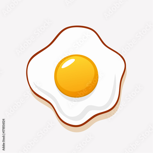 A top-down view of a single, perfectly fried egg with a bright yellow yolk and a white albumen, presented on a plain background.