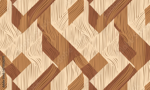 Abstract Geometric Wood Grain Seamless Pattern, Modern Parquetry Background