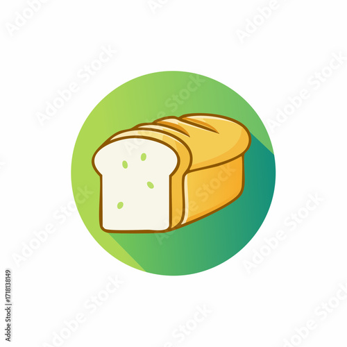 Illustration of a loaf of bread, sliced, on a green circle.