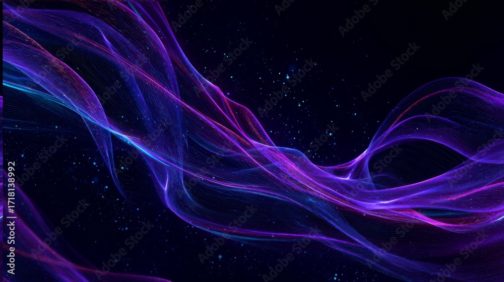 Obraz premium Abstract flowing purple and blue nebula with shimmering particles against a dark background