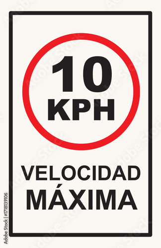 Cartel para imprimir 10 KPH Velocidad máxima