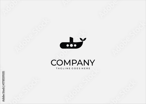 Creative whale submarine logo in minimalist vector style, modern nautical marine design for branding, business identity, ocean technology, adventure concept, and innovative abstract illustration.