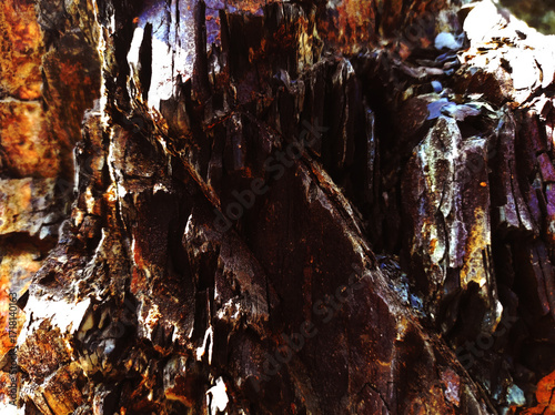 Autumn trend Burnt Wood. Burnt Wood color. Autumn style. Rock texture. Geodesy and geology. Burnt Wood tinted minerals.