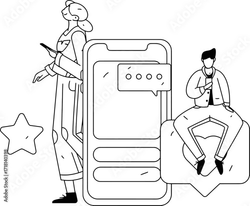 Engaged individuals interacting digitally with a modern smartphone interface, symbolizing communication and connection in the digital age for business and lifestyle applications.