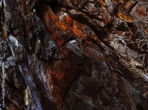 Autumn trend Burnt Wood. Burnt Wood color. Autumn style. Rock texture. Geodesy and geology. Burnt Wood tinted minerals.