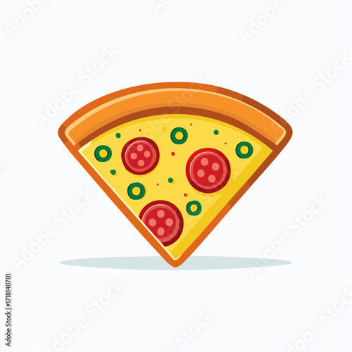 A slice of pepperoni pizza with green olives.
