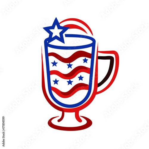 Decorative glass of eggnog icon with star and stripes for Christmas theme