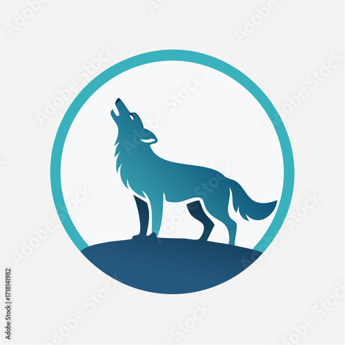 A howling wolf silhouette in a circle, stylized and outlined in teal and dark teal.