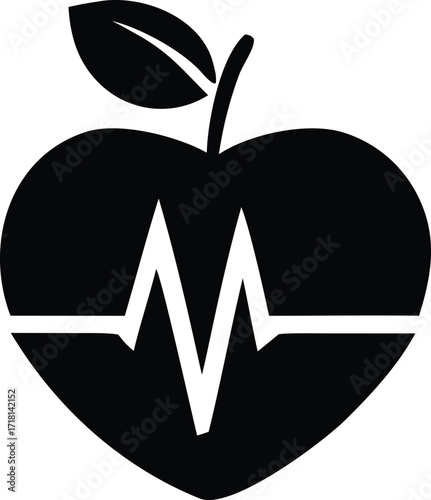 Heartbeat apple icon symbolizing healthy living and well-being a symbol of nutrition and cardiological care for a vibrant lifestyle