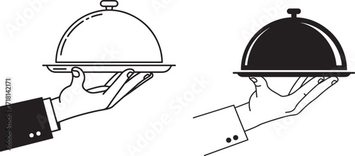 Hand holding food cloche silhouette
