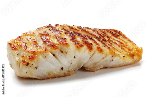 a cooked grilled fish fillet isolated on white background