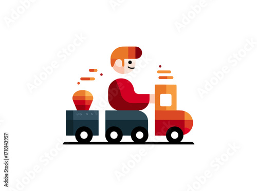 Child driving toy truck illustration