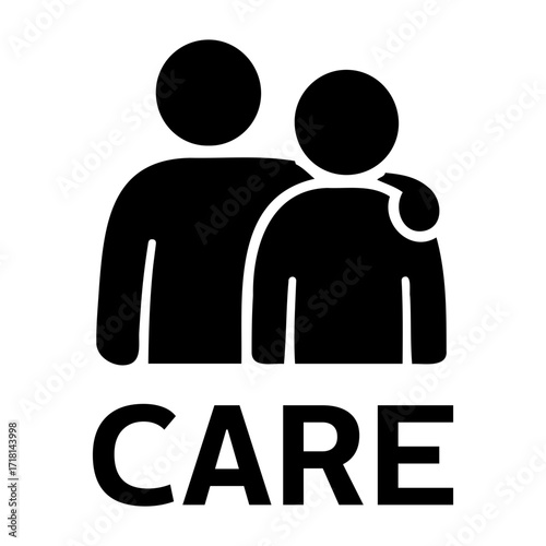 Illustration showing two people with one putting their arm around the other with care text