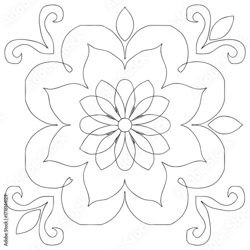 Intricate Floral Mandala Design - Black and White Outline Illustration