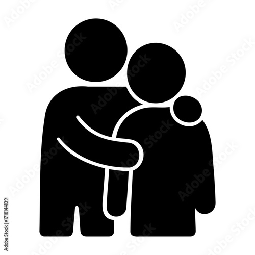 Illustration of a person hugging another person in black silhouette offering support