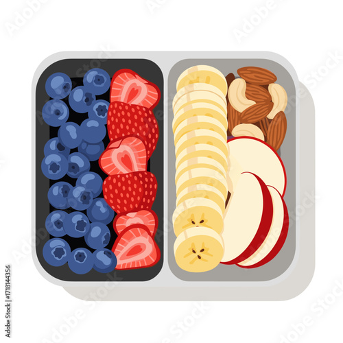 A healthy snack box filled with fresh fruits and nuts is a perfect on the go option.
