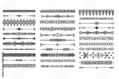 Ethnic Tribal Border – Traditional Hand-Drawn Divider and Doodle Separator with Ancient Geometric Motif, Line Brush for Frames and Decorative Design Elements