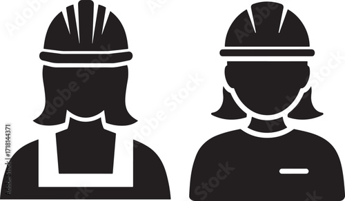 Two women construction workers silhouette