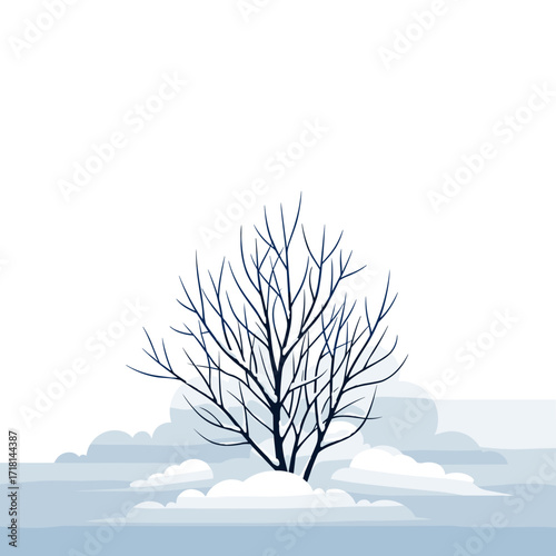 A solitary bare tree stands amidst swirling clouds of white and blue.