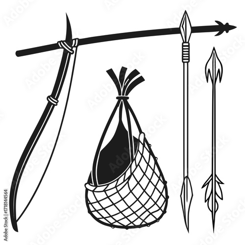 Ancient Hunting and Fishing Tools Silhouette arrow