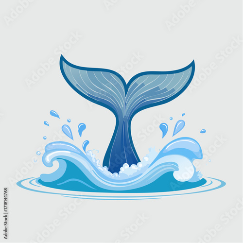 Whale tail emerging from the ocean with waves.