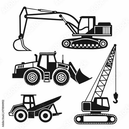 Assorted Construction Machinery Silhouettes excavator