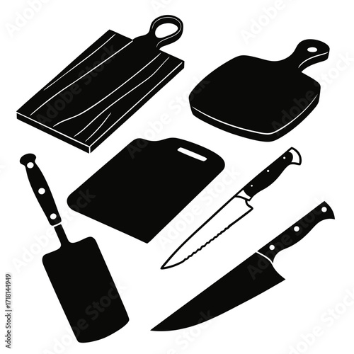 Assorted Kitchen Knives and Cutting Boards Silhouettes