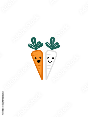 Cute cartoon carrot and radish