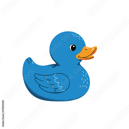 A cute blue rubber ducky with an orange beak and detailed wings floats serenely.