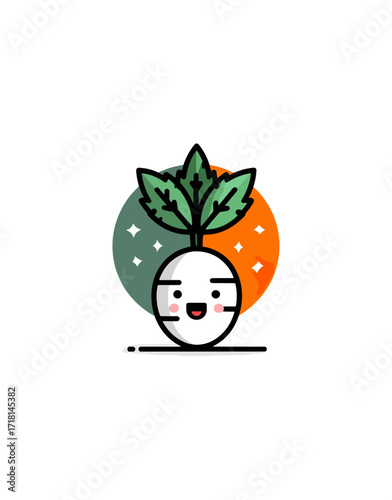 Cute cartoon radish with green leaves