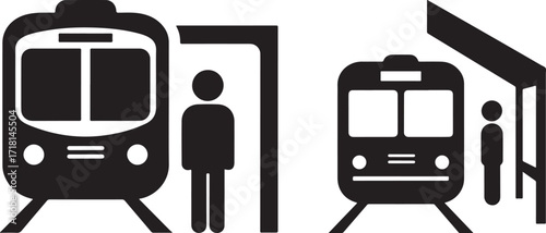 Train station silhouette with passengers silhouette
